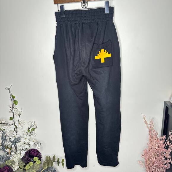 VERTABRAE Spellout Sweatpants Black Yellow Sz XL $250 {HH40} - Picture 3 of 6